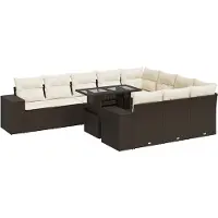 vidaXL 11-tlg. Garten-Sofagarnitur mit Kissen Braun Poly Rattan
