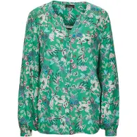Goldner Kurzgröße: Florale Viskosebluse Langarm in grün / gemustert | Gr.: 23