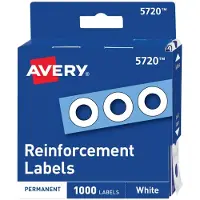 Avery Selbstklebende Polyvinyl Lochverstärkungen, Weiß, 1.000 pro Packung (5720)