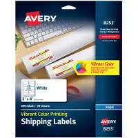 Avery 8253 Tintenstrahl-Farbdruck-Versandetiketten, 2 x 4, mattwei , 200 St ck