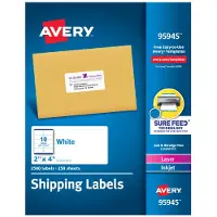 Avery Printable Shipping Labels with Sure Feed 2" x 4" White 2 50