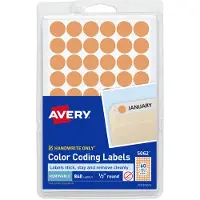 Avery 05062 Handwrite Only Abziehbare runde Farbcodes, 1/2 Zoll Durchmesser, Neonorange, 840/PK