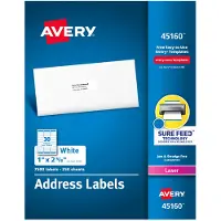 Avery 45160 Adressetiketten f r Laserdrucker, 1 x 2-5/8, wei , 7500/Box