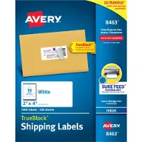 Avery TrueBlock Permanente Inkjet Versandetiketten, 8463, 5 cm x 10 cm, Weiß, Packung mit 1.000