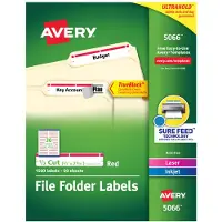 Avery TrueBlock Ordneretiketten, 2/3" x 3-7/16", 1.500 bedruckbare Etiketten, Weiß/Rot, Permanent (5066)