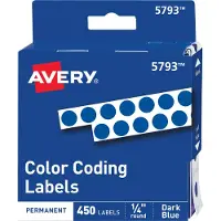 Avery Farbcodierungs-Daueretiketten, runde Aufkleber, 1/4 Zoll, dunkelblau, nicht bedruckbar, insgesamt 450 Punktaufkleber (5793)