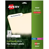 Avery Umweltfreundliche Etiketten f r Aktenordner aus Recyclingmaterial, 2/3" x 3-7/16" wei , permanent haftend, 750 bedruckbare Etiketten (48266)