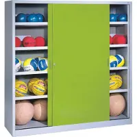 C+P Ballschrank mit Vollblech-Schiebetüren (Typ 4), HxBxT 195x190x60 cm, Clowngrün (RAL 110 80 60), Lichtgrau (RAL 7035), Gleichschließung