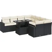 vidaXL 9-tlg. Garten-Sofagarnitur mit Kissen Schwarz Poly Rattan