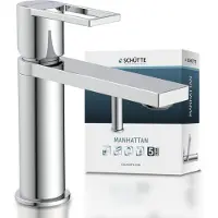 Schutte Waschtischarmatur MANHATTAN, Wasserhahn Bad mit Ablaufgarnitur, Pop Up Abflussstopfen, Mischbatterie Waschbecken Chrom