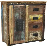 SIT Möbel Brotschrank mit 1 Schiebetür, 4 Schubladen | Altholz bunt | Metall schwarz | B 77 x T 38 x H 80 cm | 11301-98 | Serie SAMBA