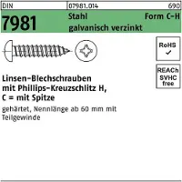 Reyher Blechschraube DIN 7981 LIKO m.Kreuzschlitz-PH C4,8 x 60 -H Stahl galvanisch verzinkt m.Spitze