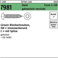 Reyher Blechschraube DIN 7981 LIKO m.Innensechsrund 5,5 x 16 -C-T25 Stahl galvanisch verzinkt m.Spitze