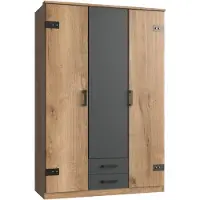 CALICOSY - Schrank, 3 Türen, Eichenholzdekor und 2 Schubladen - L135 cm