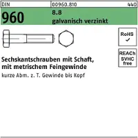 Industrial Quality Supplies Sechskantschraube DIN 960 m.Schaft M 12x1,5 x 50 8.8 galvanisch verzinkt