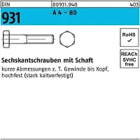 Reyher Sechskantschraube DIN 931 m.Schaft M 12 x 110 A 4 - 80