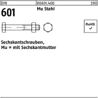 Reyher Sechskantschraube DIN 601 m.Sechskantmutter M 12 x 60 Mu Stahl 4.6