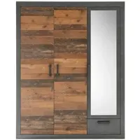 Furn.Design Kleiderschrank "Ward" Used Wood Drehtürenschrank 3-türig mit Spiegel 150 x 201 cm