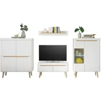 Furn.Design Wohnwand "Isgard" in weiß matt und Scandi Eiche Wohnkombination 4-teilig 344 cm