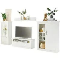 Furn.Design Wohnwand "Fiastra" weiß Pinie Landhaus Wohnkombination 4-teilig, Soft-Close