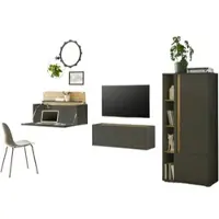Furn.Design Wohnwand mit Sekretär in grau und Eiche, Wohnkombination Center 4-teilig 310 cm