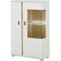Furn.Design VITRINE weiß matt, Eiche Wotan 80 x 125 cm, Highboard inklusive Frontbeleuchtung