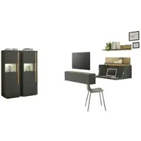 Furn.Design Wohnwand mit Sekretär in grau und Eiche Wohnkombination Center 5-teilig 410 cm