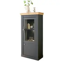 Furn.Design VITRINENSCHRANK Grau Eiche Wotan, Landhaus 72 x 146 cm, Vitrine mit Soft-Close