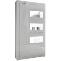 Furn.Design Vitrine Hochglanz weiß, mit weiß / grau, Vitrinenschrank mit Soft-Close | Gr.: onesize