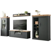 Furn.Design Wohnwand "Ribera" in grau und Wotan Eiche Landhaus Wohnzimmer Set 357x170 cm, Soft-Close