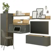Furn.Design Wohnwand mit Sekretär Center in grau und Eiche Wohnkombination 5-teilig 250 cm