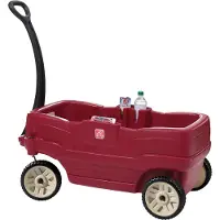 Step2 Neighborhoor Wagon Bollerwagen mit 2 Sitzen | Handwagen für Kinder in Rot | Kunststoff Transportwagen mit Schiebestange