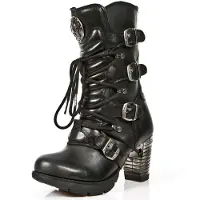 New rock Gothic-Stiefel aus schwarzem Leder und Metallic-Look für Damen – TR003-S1