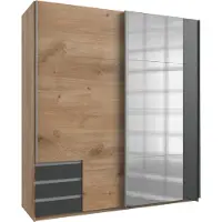 Wimex Schwebetürenschrank Emden Plankeneiche und Graphit 179 cm mit Spiegel
