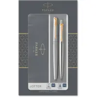 Parker - Jotter Duo Geschenkset - Edelstahl mit Goldzierteilen