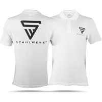 Stahlwerk Polo-Shirt Größe XL Weiß Kurzarm Polo-Hemd Logo-Print 100% Baumwolle