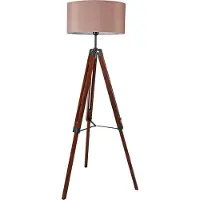 Eglo Stehlampe Lantada, 1 flammige Stehleuchte Vintage,, Standleuchte aus Holz, Stahl und Textil, Wohnzimmerlampe, Lampe mit Schalter, E27