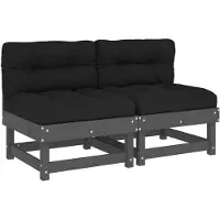 vidaXL Mittelsofas mit Kissen 2 Stk. Grau Massivholz Kiefer