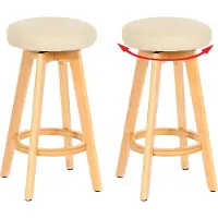 Mendler 2er-Set Barhocker Boras, Barstuhl Tresenhocker, Holz Kunstleder drehbar creme, helle Beine