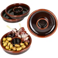 MamboCat 4x Juego Tapas Schale Ø17,8cm Olivenschale Ton-Cazuela mit Kernablage Antipasti