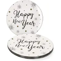 MamboCat 6x Platzteller Happy Year Tisch-Unterlage Deko-Accessoire Platz-Set Neujahr Silvester
