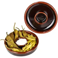 MamboCat 2x Juego Tapas Schale Ø17,8cm Olivenschale Ton-Cazuela mit Kernablage Antipasti