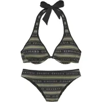 Elbsand Bügel-Bikini "Zone", Damen, Gr. 36, Cup B, grün (olive, schwarz), Recycling-Polyamid, gestreift, Bikini-Sets Bügel-Bikini, mit kontrastfarbenen Streifen und Schriftzügen
