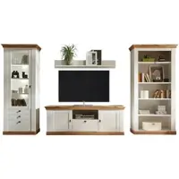 Furn.Design Wohnwand "Hemsby" in weiß Pinie und Eiche Wotan Landhaus Schrankwand 4-teilig