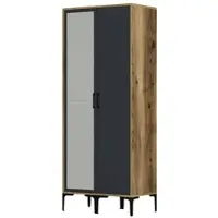 Dmora Kleiderschrank 2 Türen Dbergonz, Schlafzimmermöbel, Schrank, Garderobe, 80x201h48 cm, Walnuss und Anthrazit