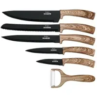 COFI 6 teiliges Messerset (5 Messer & 1 Sparschäler) in Klappbox mit Magnetverschluss scharfe Messerklingen Küchenmesser Fleischmesser Holz Optik