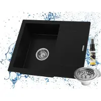 Granitan - Granitspüle - Küchenspüle - Spüle 57x47 cm - Schwarz - mit Siphon und Abtropfgestell - BELLO