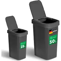 Novaliv Mülleimer-Set 25L + 50L, Abfalleimer mit 2in1 Deckel, Klappdeckel & Schwingdeckel, Anti-Geruch Mülleimer für Küche Haushalt Büro, Müll Eimer Abfall Trash Kunststoff Abfallbehälter