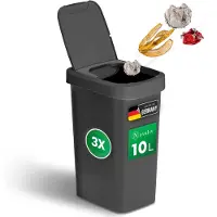 Novaliv 3er-Set Mülleimer 10L mit 2in1 Deckel, Klappdeckel & Schwingdeckel, Anti-Geruch Abfalleimer für Bad Badezimmer Küche Haushalt Büro, Müll Trash Bin Eimer Abfall Kunststoff Abfallbehälter