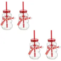 Novaliv 4X Tassen Glühwein 260 ml Personalisierte Weihnachtstasse mit Trinkhalm - Schneemann als Glü